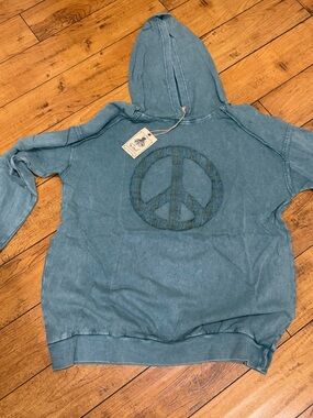 Easel Faded Teal   Peace Sign Women's Hoodie